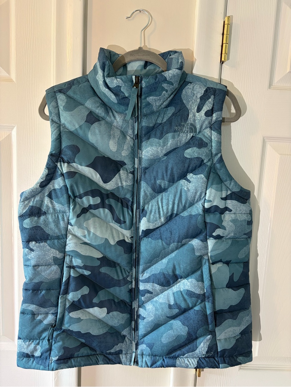 North Face Alpz 2.0 Vest Womens L Mallard Blue Camo 550 Goose Down Puffer